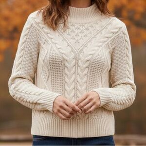Philosophy Sz XS Chunky Cable Knit Ivory Mock Neck Sweater Academia Preppy EUC